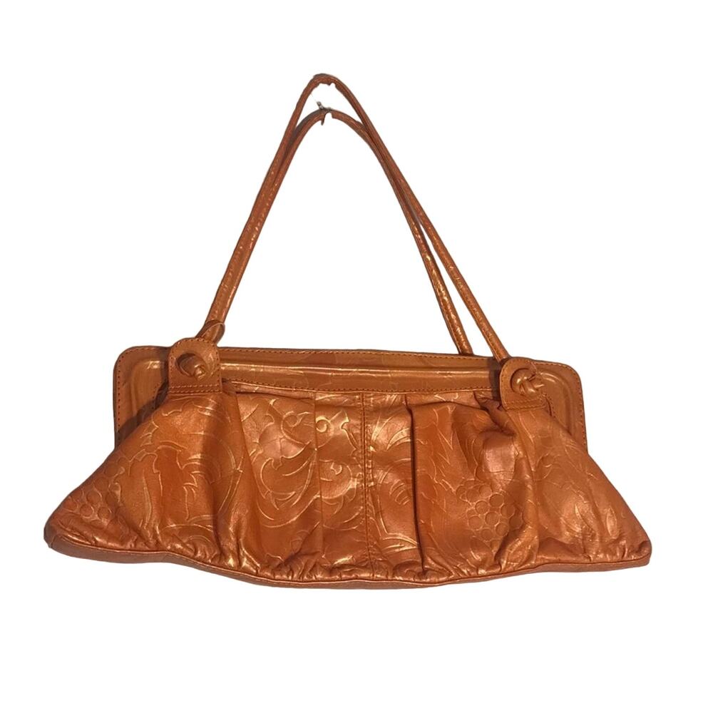 Colombian designer Nazly Villamizar lrg Leather clutch purse orange gold accent